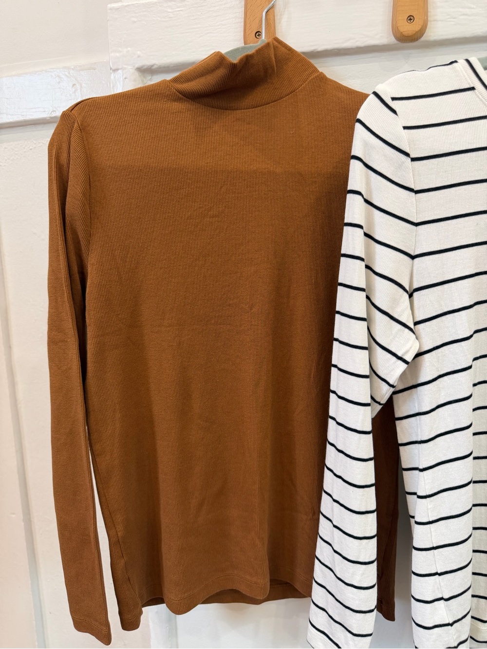LOFT Bundle: Brown Mock Neck Long-Sleeve Sweater and B/W Striped Tunic